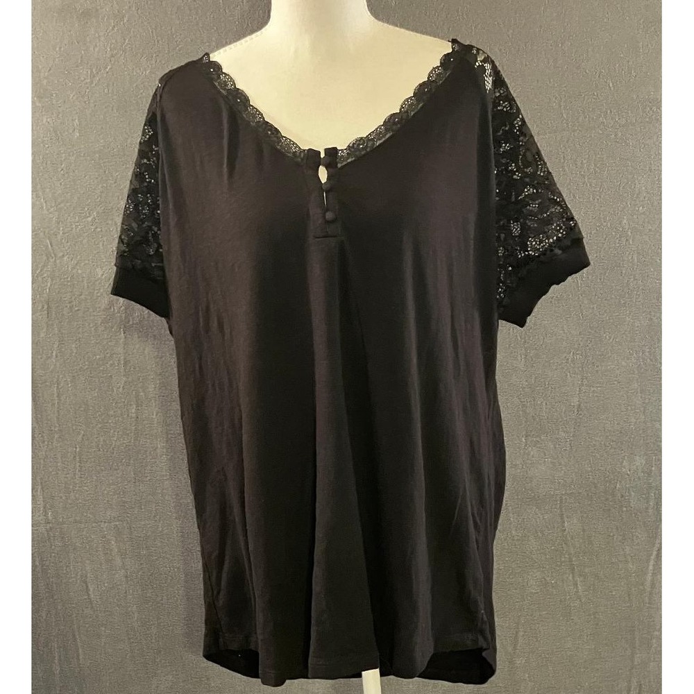 Torrid Tunic Super Soft Black Slub Jersey Lace Sleeve V-Neck Top Plus Size 2X